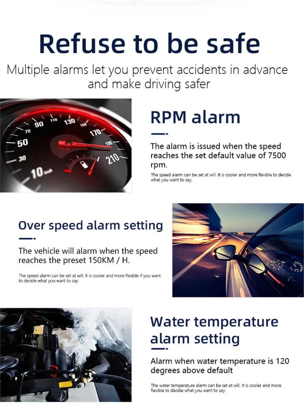 C100 OBD2 HUD Spiegel Head-Up-Display Digitaler Geschwindigkeitsalarm Wassertemperatur-Voltprojektor mit KM/H MPH Fahrzeugelektronik-Zubehör – Detail 17