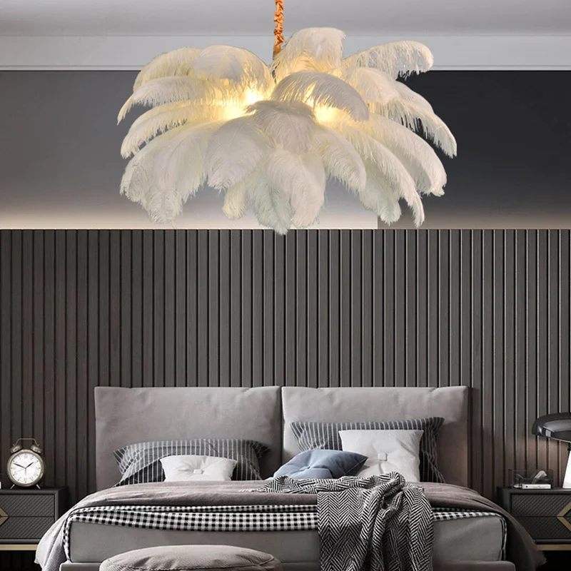 

Nordic Ostrich Feather Led Pendant Lamp Living Room Feather Lamp Bedroom Home Decor Indoor Lighting Hanging Light Fixture luster