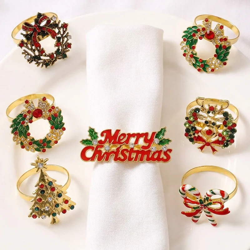 Christmas Tree Snowflake Reindeer Nutcracker Napkin Rings Metal Napkin Holder for Xmas Wedding Dinner Table Decor ﻿