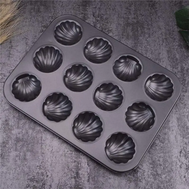 SHGO-Mold Cake Pan For Madeleine, 12-Cavity Non-Stick Spherical Shell Madeline Bakeware For Oven Baking - 2 Pack