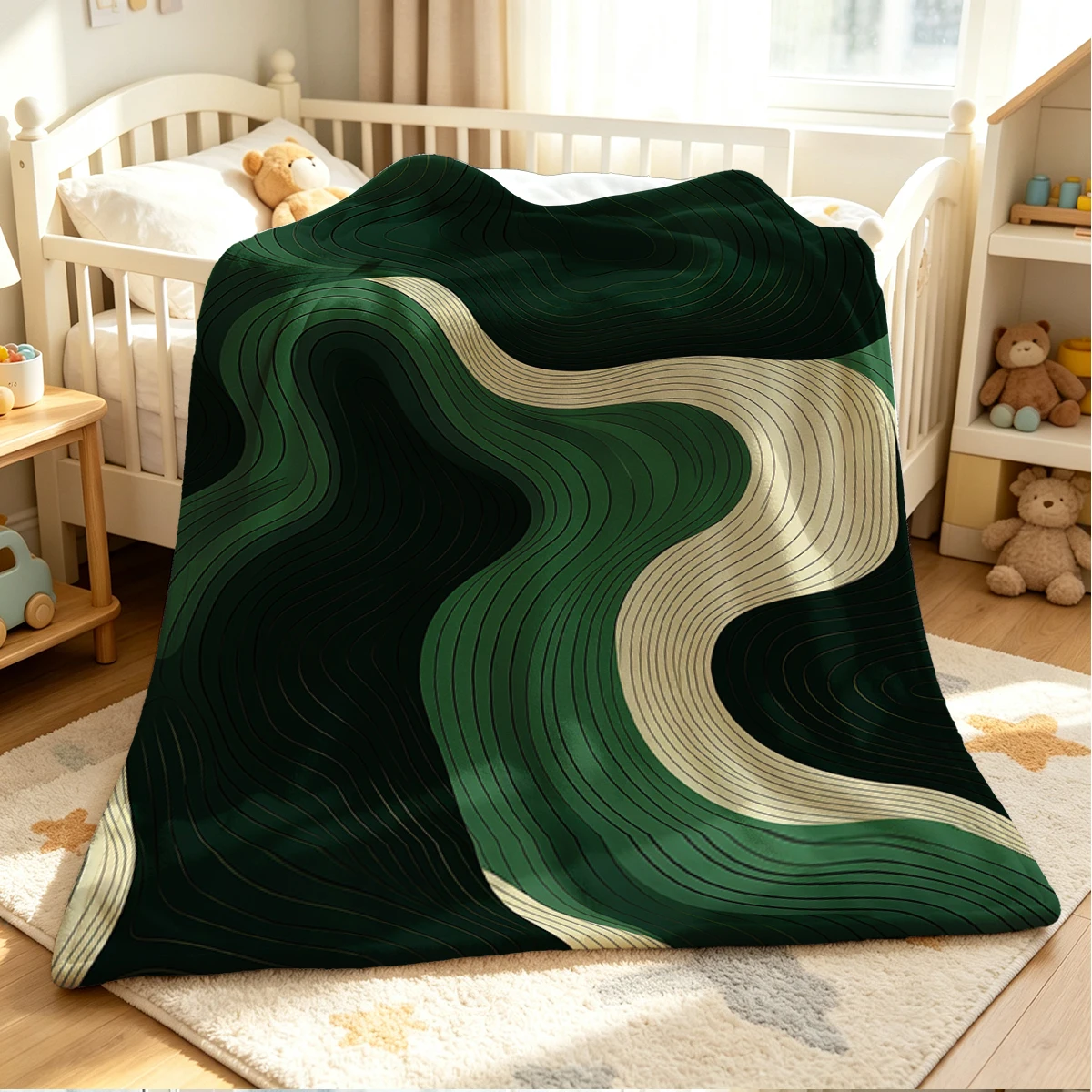 Green Flow Flannel Blanket Warm Soft Halloween Christmas Couch Warm Cozy Decorative Decor Gift for All Season