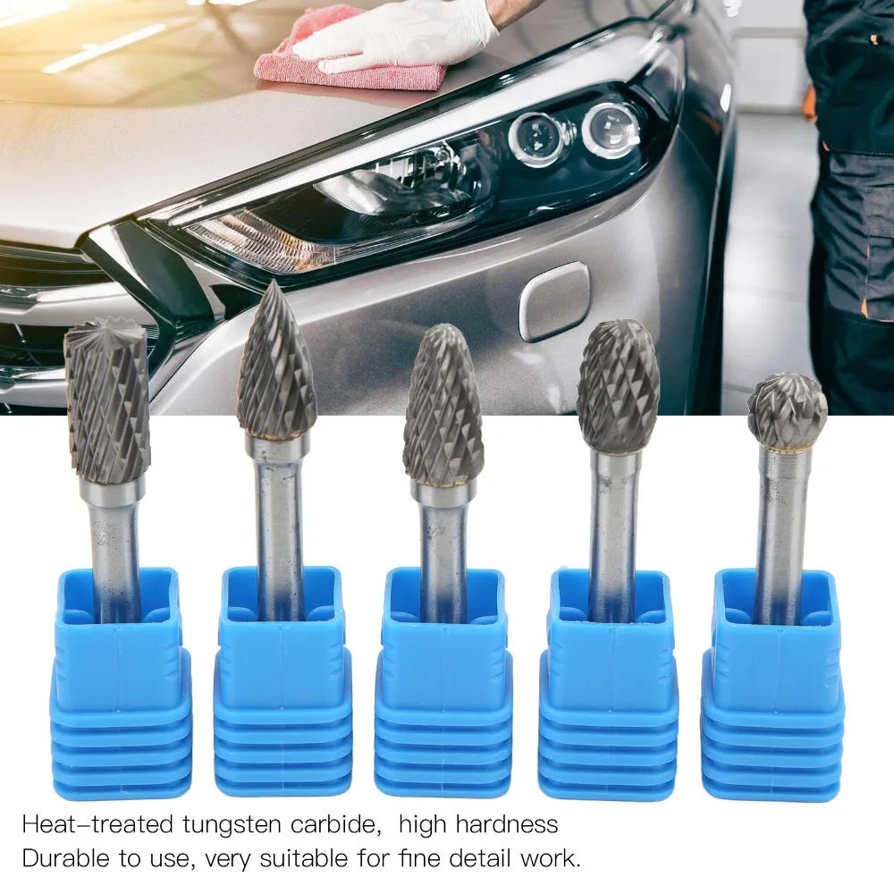 5PCS Alloy Steel Carbide Rotary Burr Set Double Cut 6x10mm Cut Burr Set Wear-Proof Universal Rotary Burr File Set