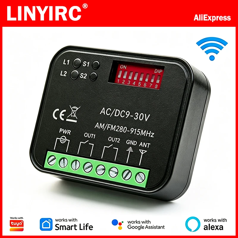Works With Tuya Wifi RX MULTI Receiver 300-868MHz Universal 2 CH Smart Switch Module Relay Garage Door Remote Control Receiver