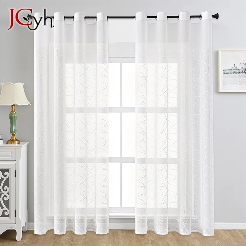 Modern Patterned Tulle Curtains for Living Room Transparent Sheer Voile Curtain Window Girls Bedroom Decoration Divider Custom