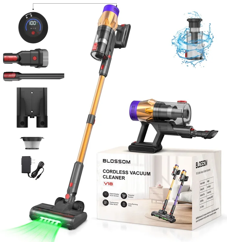 Aspirateur à main sans fil Blossom V18 550W, aspirateur intelligent à écran tactile 45Kpa, moteur sans balais, contrôle automatique de la vitesse pour le nettoyage des tapis et des meubles à la maison