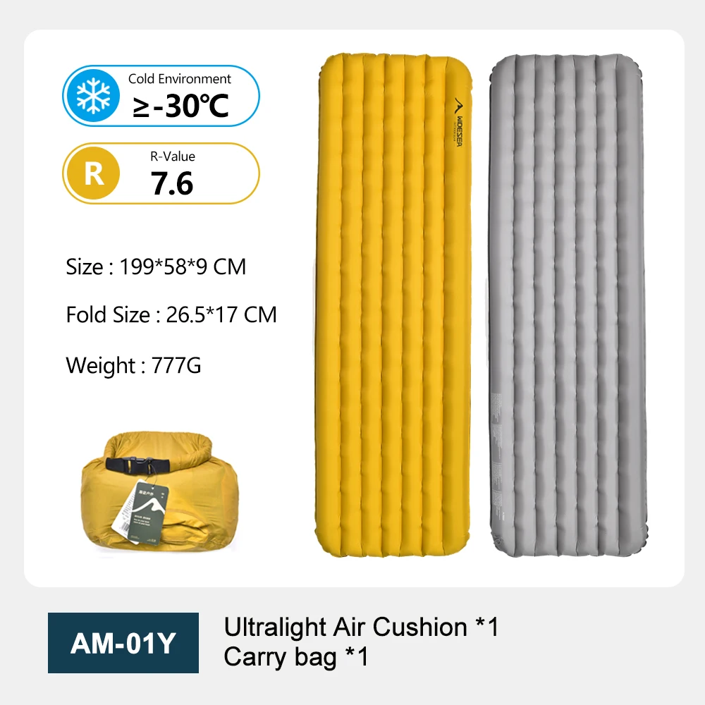 Widesea Ultralight Opblaasbaar Slaapmatje Hoge R-waarde 20D Nylon TPU 3-laags Gealuminiseerde Film Draagbare Luchtmatras voor Kamperen