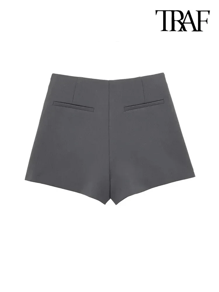 TRAF-Asymmetric Shorts Skirts with Tab for Women, High Waist, Side Zipper, Female Skort, Fashion