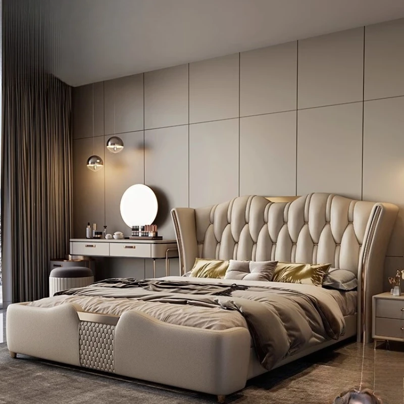 

Light luxury leather bed Modern simple master bedroom 1.8 meters Double bed Storage Italian master bedroom Marriage