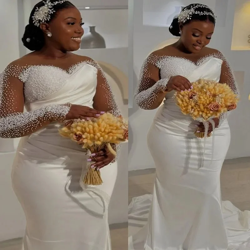 Vestido de casamento africano personalizado plus size sereia vestidos de casamento cristais pérolas vestidos de noiva 2026