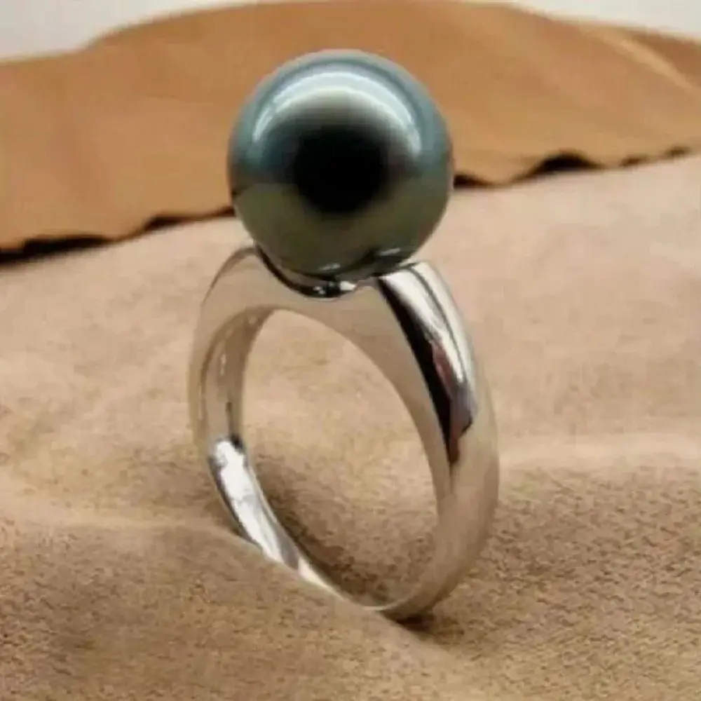 Pearl Ring 9-10mm Gorgeous AAAA ROUND Genuine Natural South Sea Black 925s Freeshippings Items