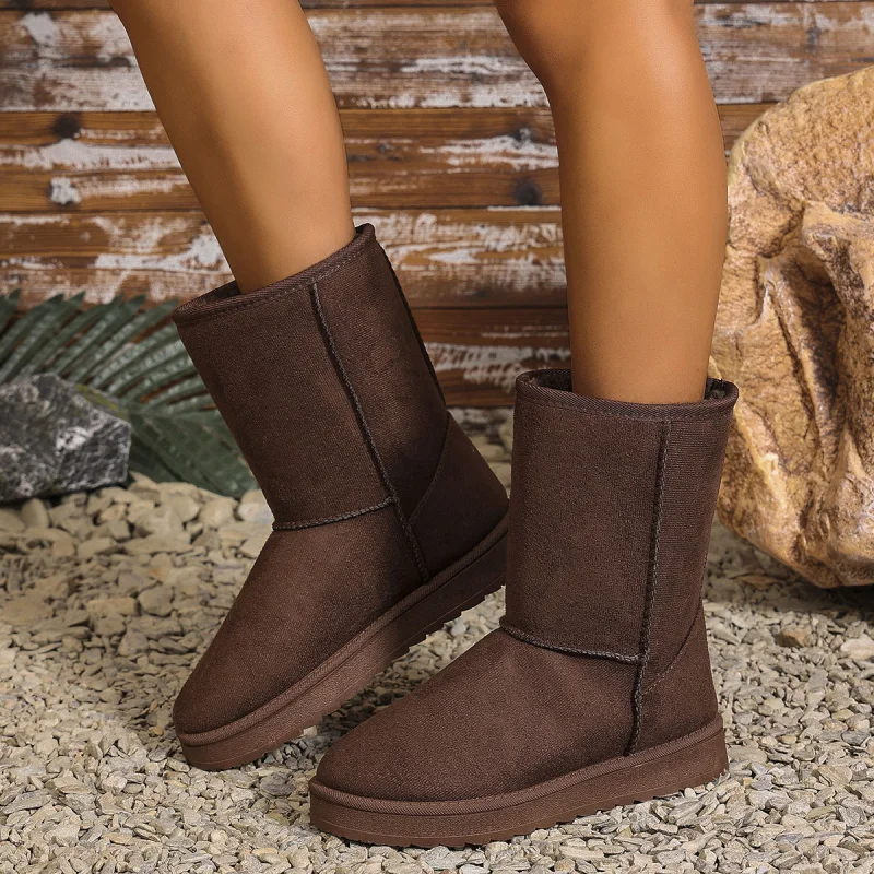 

2025 Winter European and American Style Large Size Thick-Soled Snow Boots Fashionable Versatile Fleece-Lined Warm Women's Boots
