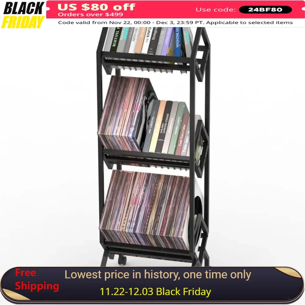 

Bookshelf, Book and Files Organizer, 3 Tier Vinyl Record Stand