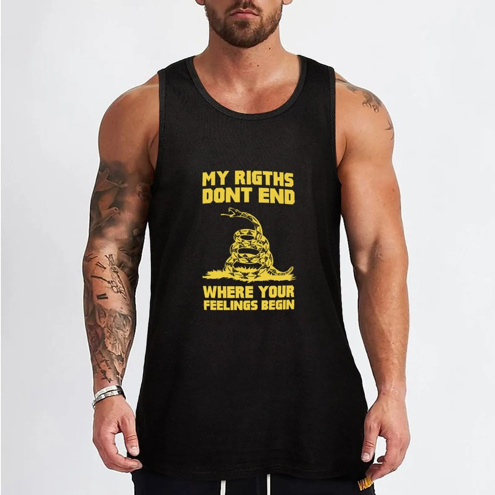 My Rights Dont End Where Your Feeling Begin gadsden - yellow Tank Top Men's fitness t-shirt Men's t shirt