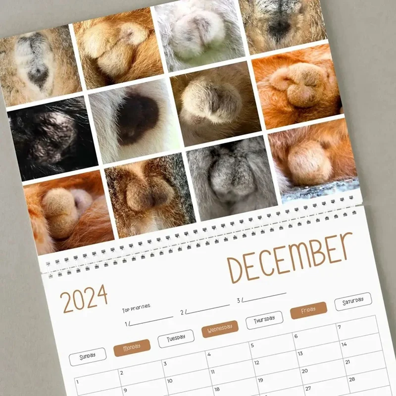 

1 PCS Funny Cat Calendar - Funny Gift - Cats Buttocks Calendar 2024 As Shown Paper Cat- - Cat Testicles - White Elephant