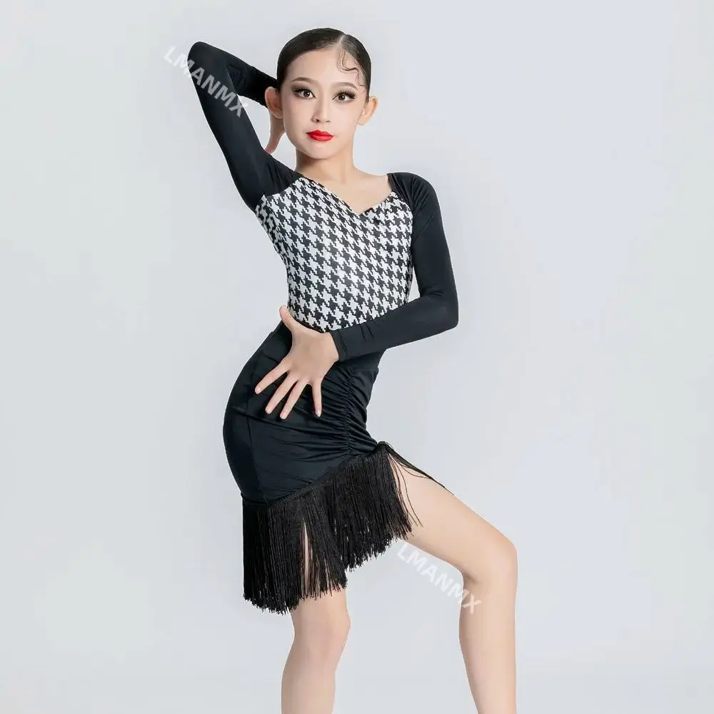 latin dance dress  Line dance clothes fringe skirt dance suit