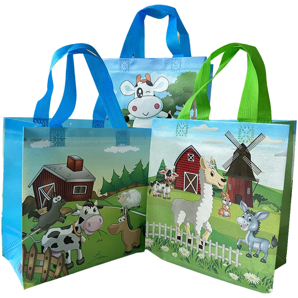 Farm Animal Party with Handles Non Woven Farm Goodie Candy Treat Bags Reusable Barnyard Birthday Party Gift Tote   Barn Yard