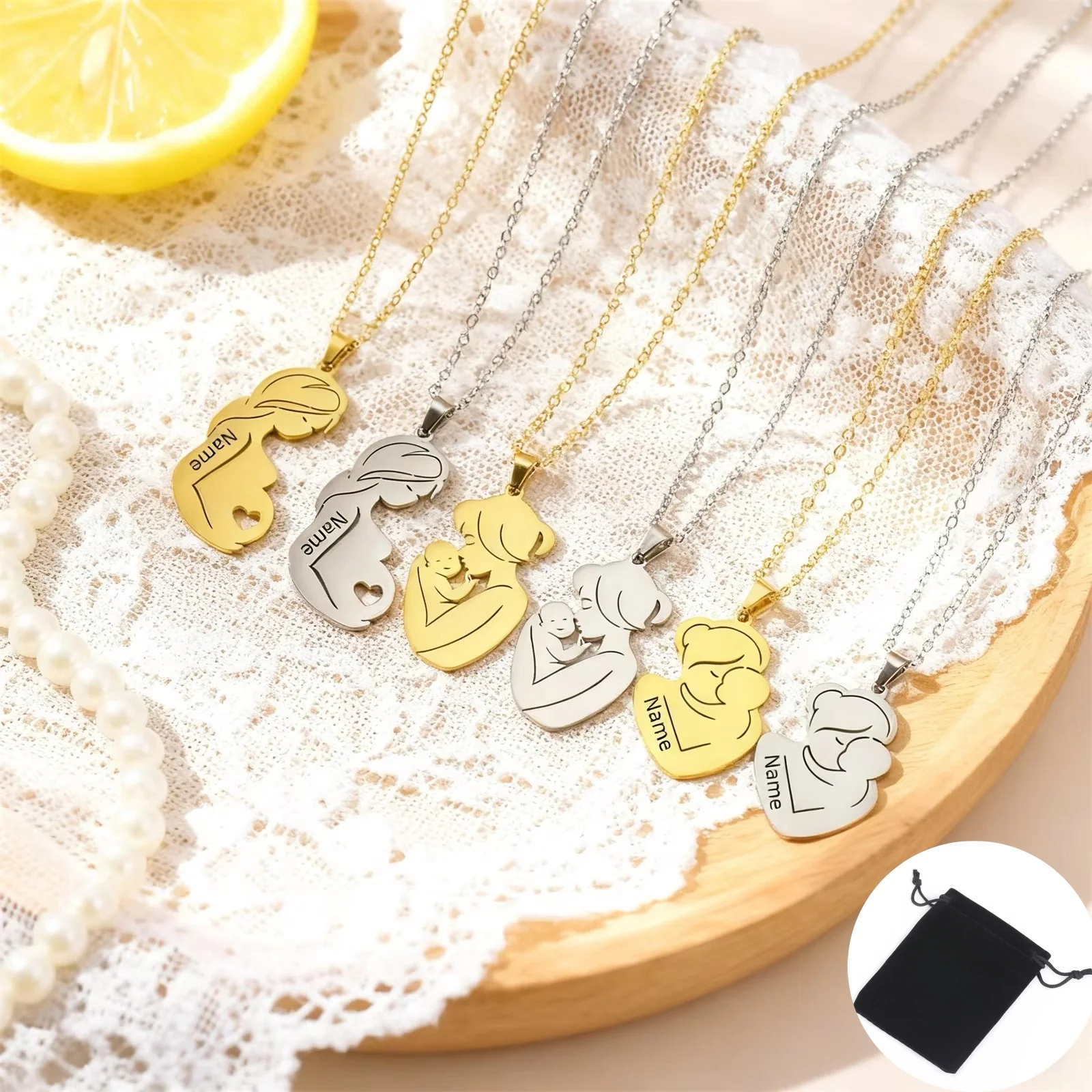 Personalisierte Halskette mit Anhänger mit Namen, Datum, Familie, Mutter, Edelstahl, Mutterliebe, personalisierte Halskette, Muttertagsgeschenk