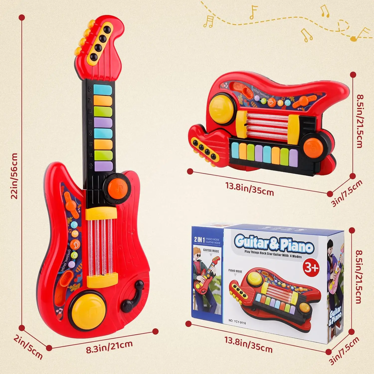 2-in-1 Kids Electric Guitar Musical Instrument - Unisex Music Toy, Ideal Gift for Boys & Girls