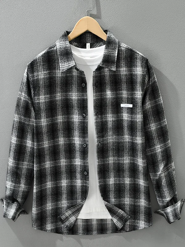 

Мужская рубашка свободного кроя в клетку с длинным рукавом, повседневная, художественная, модная, универсальная, осенняя новинка, для ежедневной носки, полиэстер