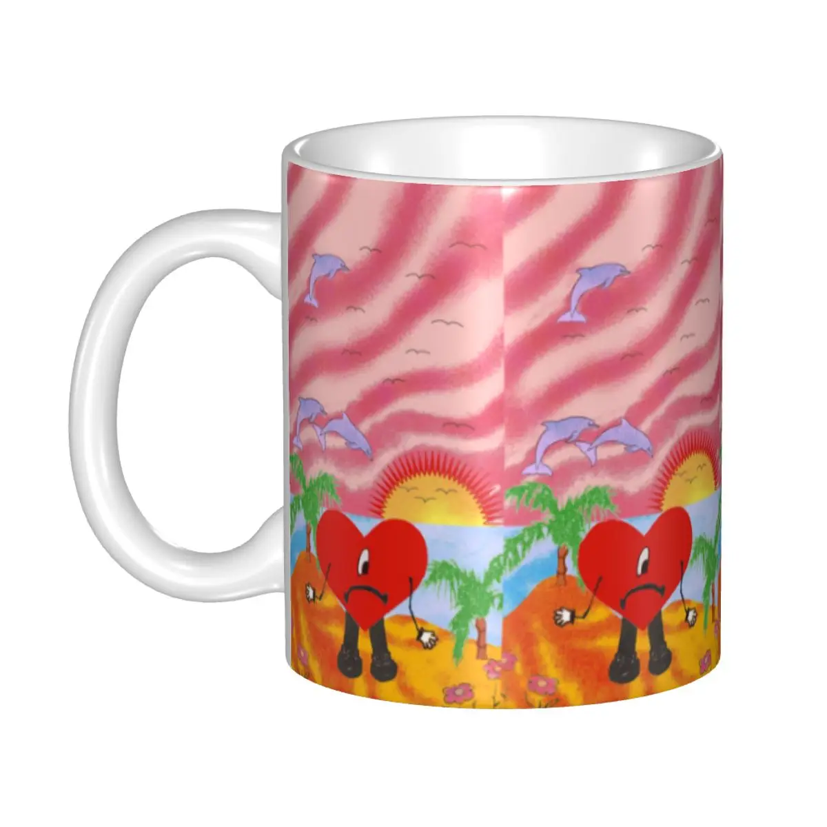 Customized Beach Heart Bad B-Bunny Mug Rock Band Ceramic Coffee Mug Creative Present