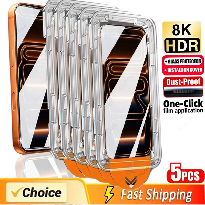 واقي شاشة سهل التركيب وخالي من الغبار لهاتف iPhone 17 Pro 16 15 13 12 11 14 Pro Max XR X XS 7 8 Plus SE HD من الزجاج المقسى #1