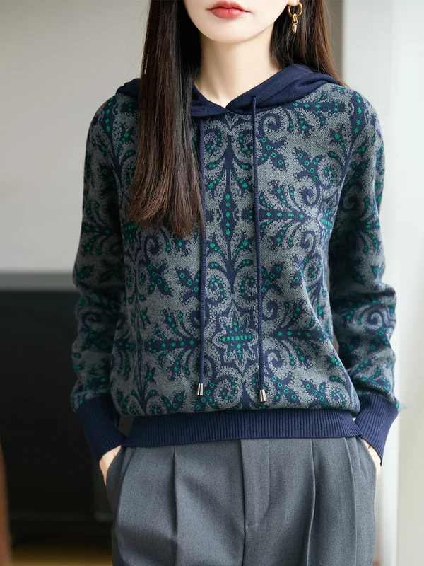 

High-End Embroidered Hooded Knitwear Women's Thiened Warm Base Sweater Casual Sle Commute Soft Fabric Long Sve Crew Ne