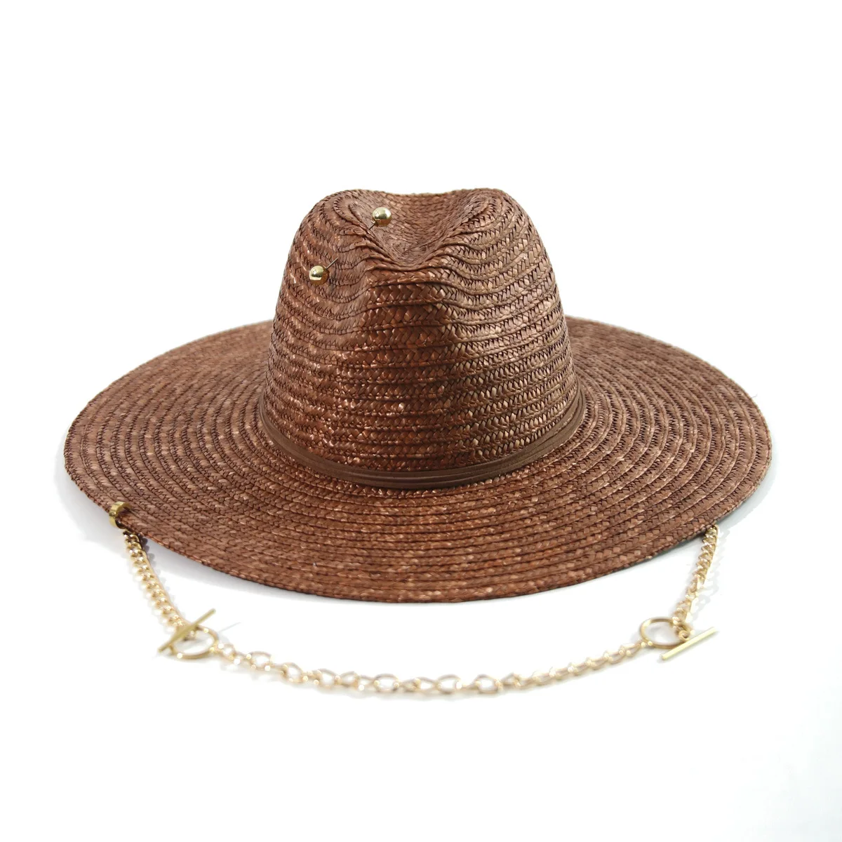 Wide Brim Straw Hat With Chain Decor Summer Beach Sun Protection Travel Hat