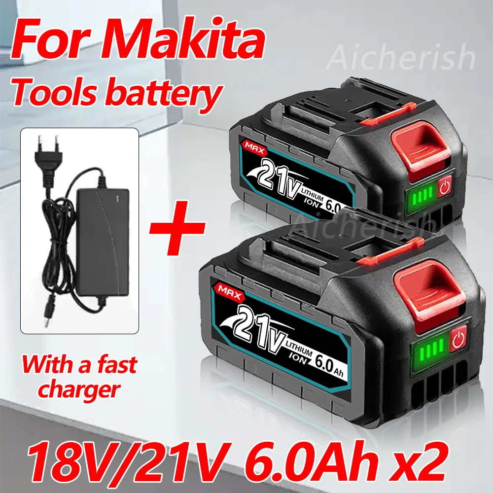 

21V 6000mAh Rechargeable Lithium Ion Battery for Makita Electric Saw Wrench Drill Angle Grinder Power Tool Battery EU Plug