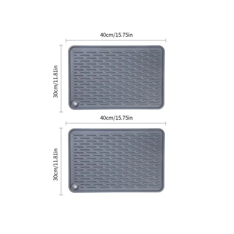 

Темно-серый силиконовый коврик для сушки посуды, 11,81x15,74 дюйма, 2 шт. в упаковке — незаменимый помощник для кухонной стойки для дренажа воды и посуды