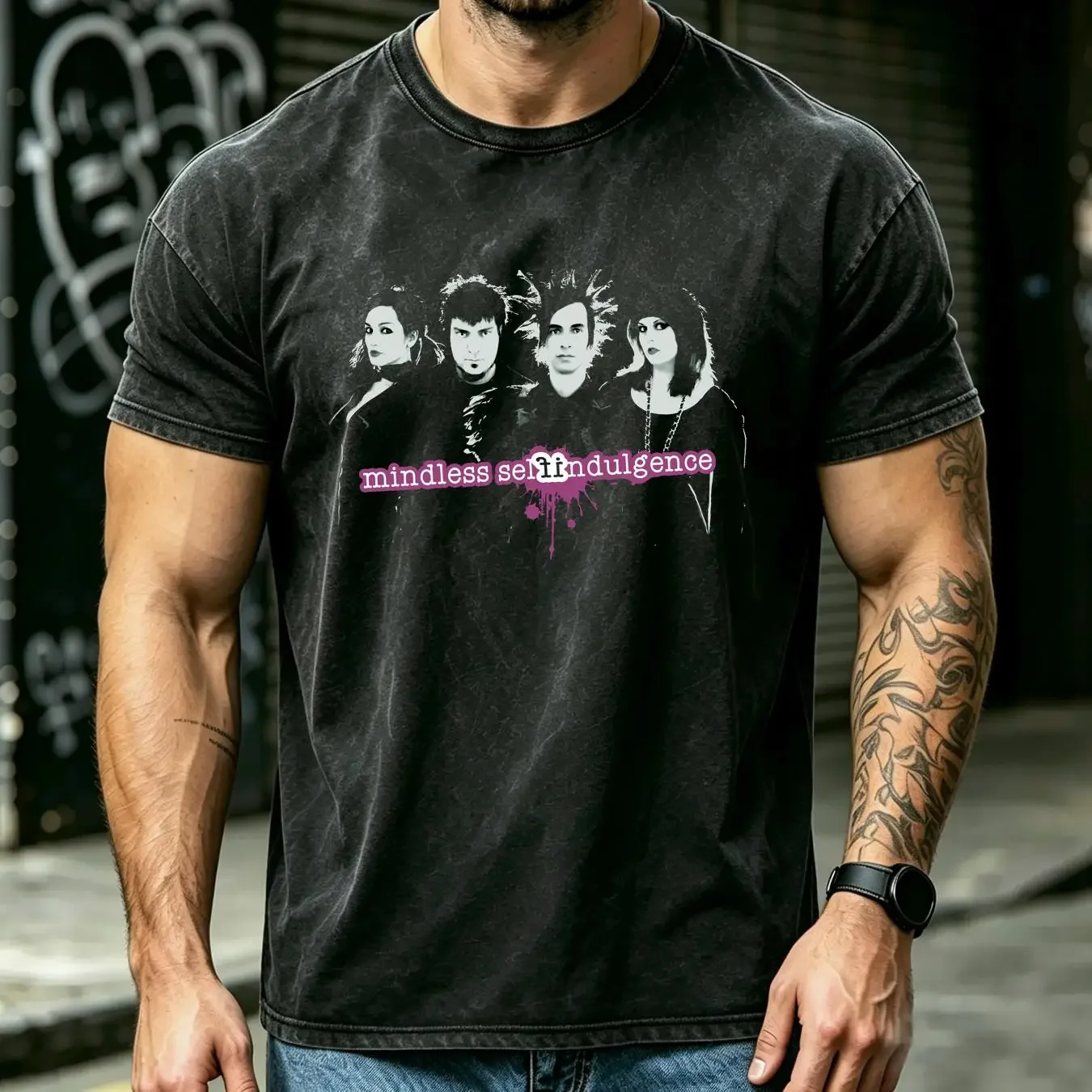 washed T Shirt Vtg Mindless Self Indulgence Band Tour Music Cotton Black  vintage Washed designer clothes Top For Everyday Wear