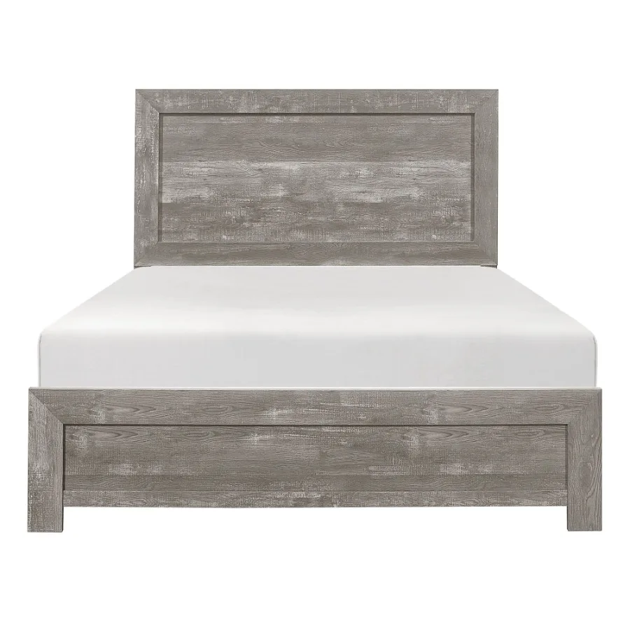 Rustic Gray Finish Full Size Panel Bed Wooden Bedroom Furniture 1pc Bed in a Box