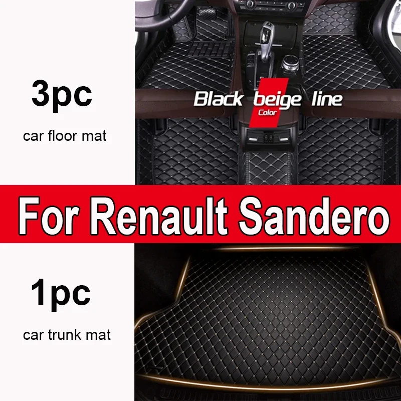 

Custom Automotive Car Floor Mats For Renault Sandero 2007 2008 2009 2011 Auto Luxury Leather Men Women Car Mats Full Coverage