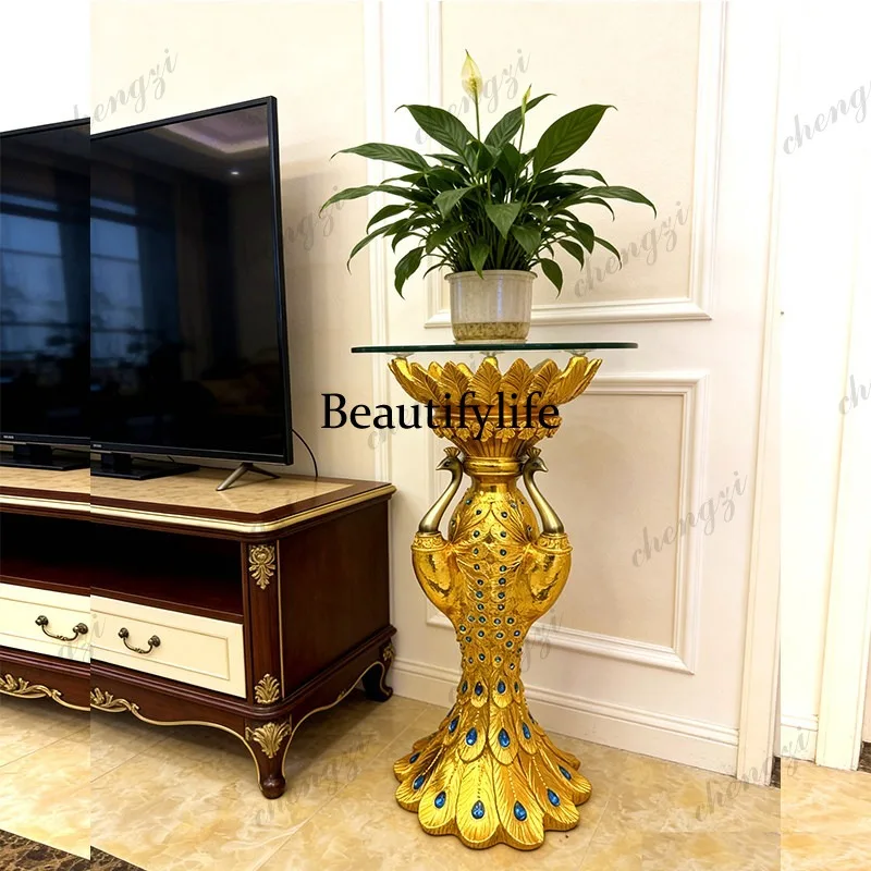 European style, flower stand floor-to-ceiling ornament next to the TV cabinet in the living room, flower several American