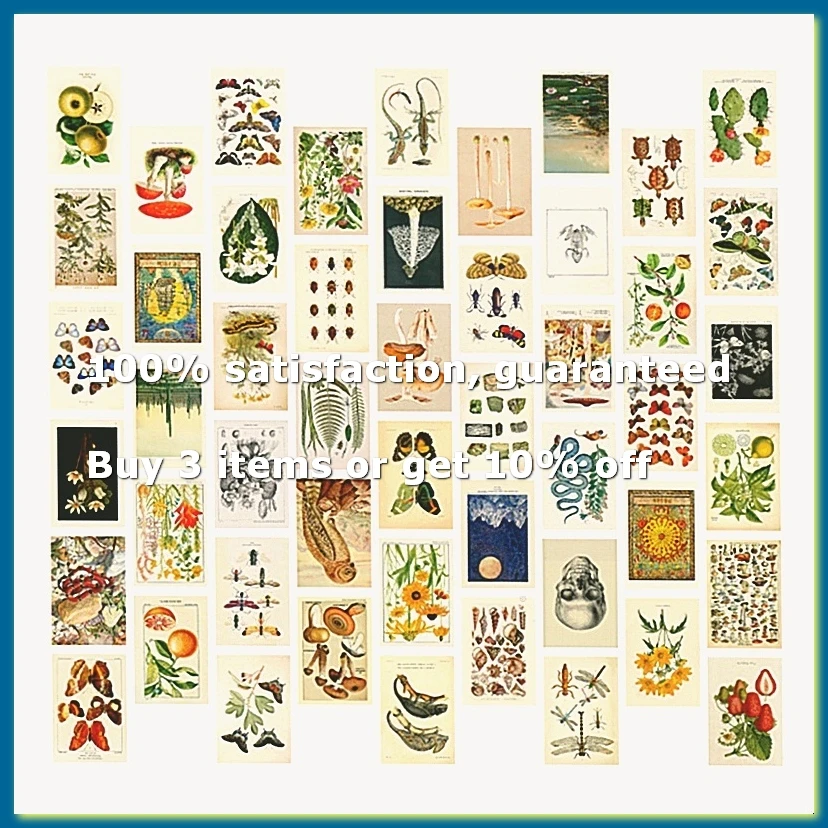 Vintage Aesthetic Wall Collage Kit - 50 Mini Botanical Collage Art Posters (4X6Inch), for Photo Wall-AD33