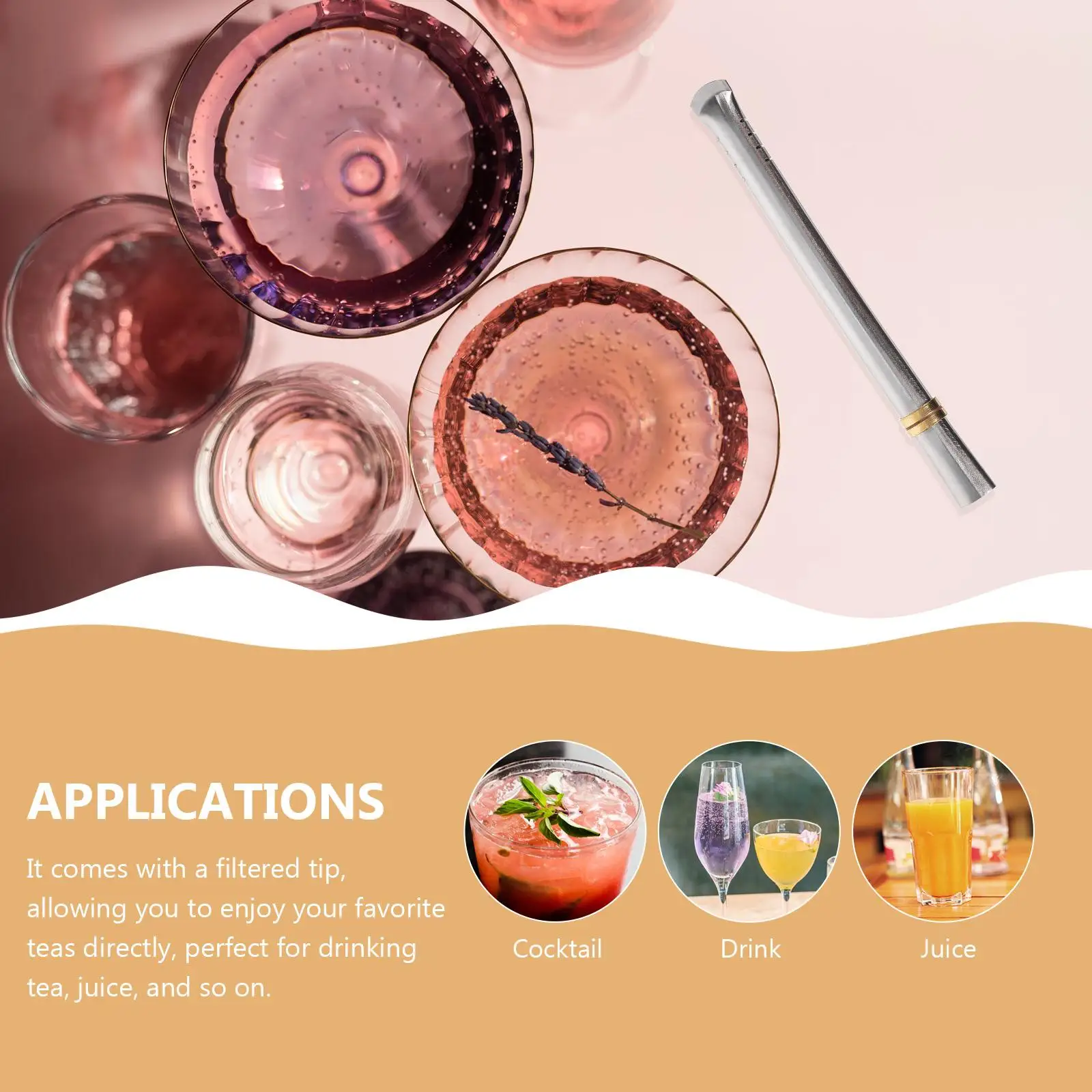 

Stainless Steel Straw Flat Shape with Filtered Tip for Yerba Mate Tea Coffee Drinking Reusable Portable Kitchen Tool