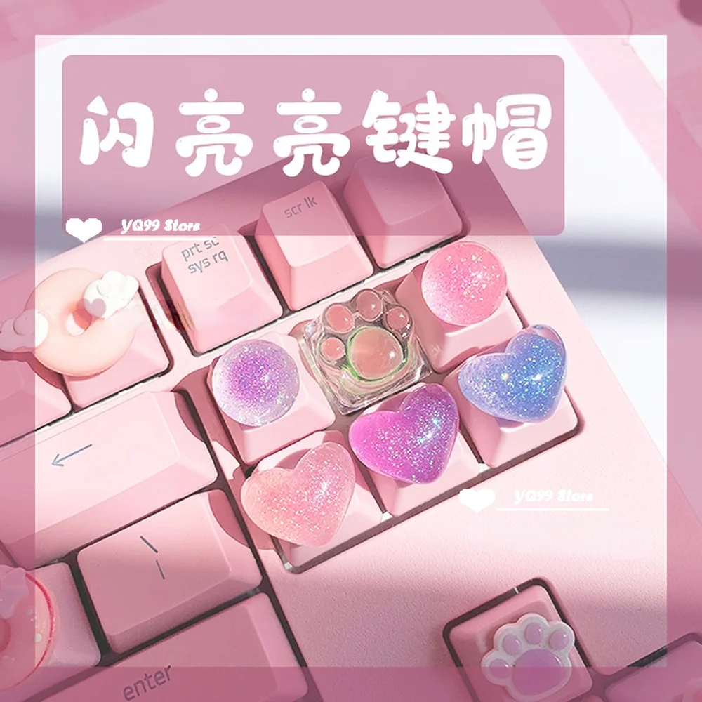 Handmade Keycaps Love Ball Cute Transparent Pink Three-dimensional Crystal Keycaps Personalized Mechanical Keyboard R4 Height