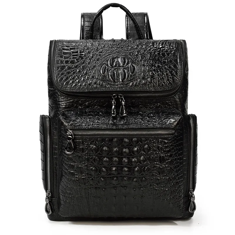 Cow Genuine Leather Men Alligator Backpacks Real Natural Leather Student Backpack Boy Luxury Brand Large Computer Laptop Bag