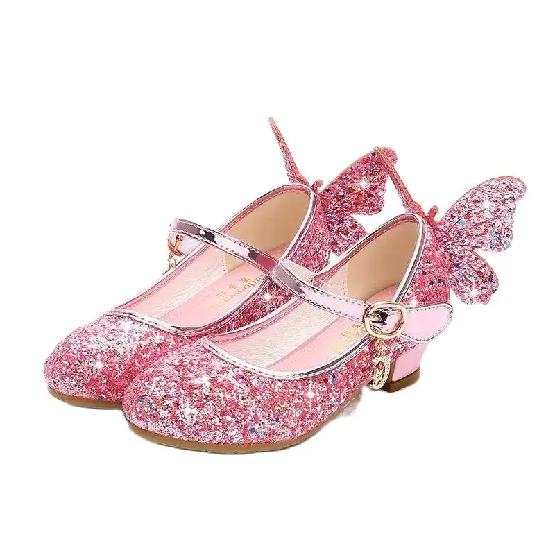 Sommer Mädchen Hohe Ferse Prinzessin Sandalen Kinder Schuhe Glitter Leder Schmetterling Mädchen Kinder Schuhe Für Party Kleid Weddin Party