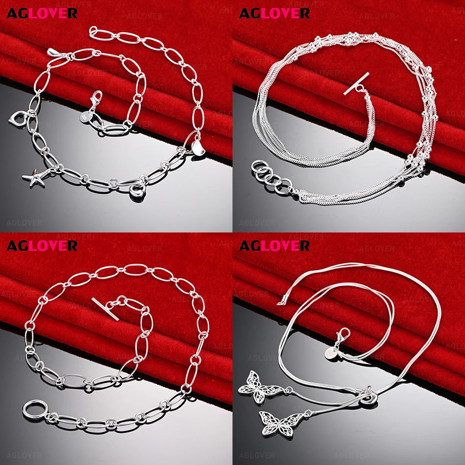 

AGLOVER 925 Sterling Silver Six-Line Bead OT Clasp Necklace Feminine Unique Anniversary Gift Jewelry