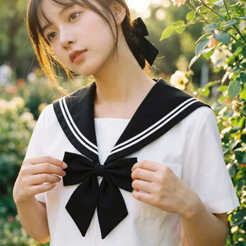 

All-match Cape Striped Sailor Fake Collar White Cloak Blouse False Collars Black Korean Style Bow Tie Lolita