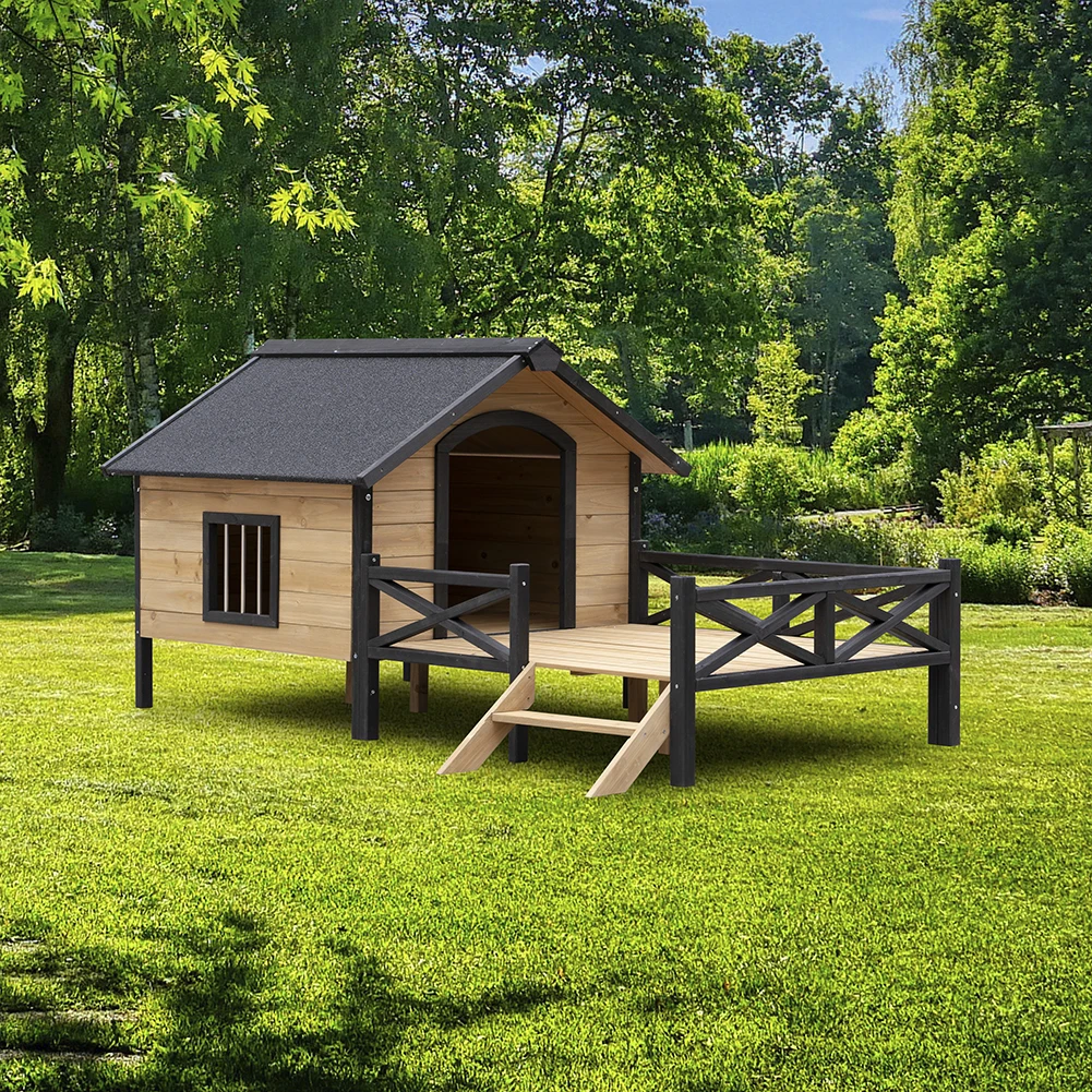 Outdoor Wooden Cabin House Style Wooden Dog Kennel With Porch Outdoor Dog House Weatherproof Dog Kennel For Medium/Small Dogs