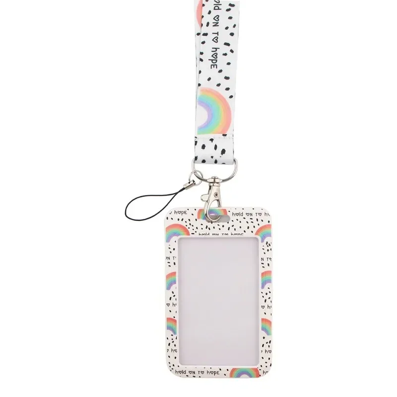 Adorabile porta carte per studenti Kawaii Cartoon Rainbow Unicorn ID porta biglietti da visita portachiavi cordino per bambini accessori per infermiere carino