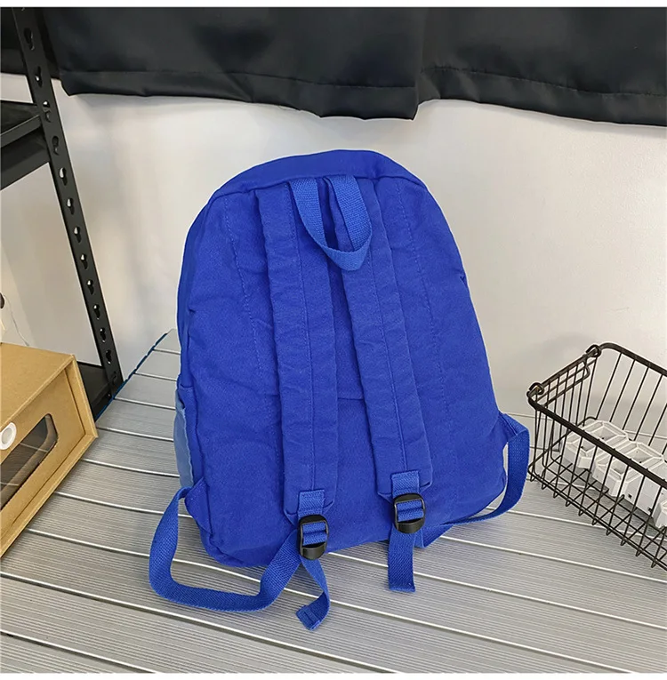 Contrast Color Block Canvas Backpack Large Capacity Casual School Travel Rucksack for Student Daily Use