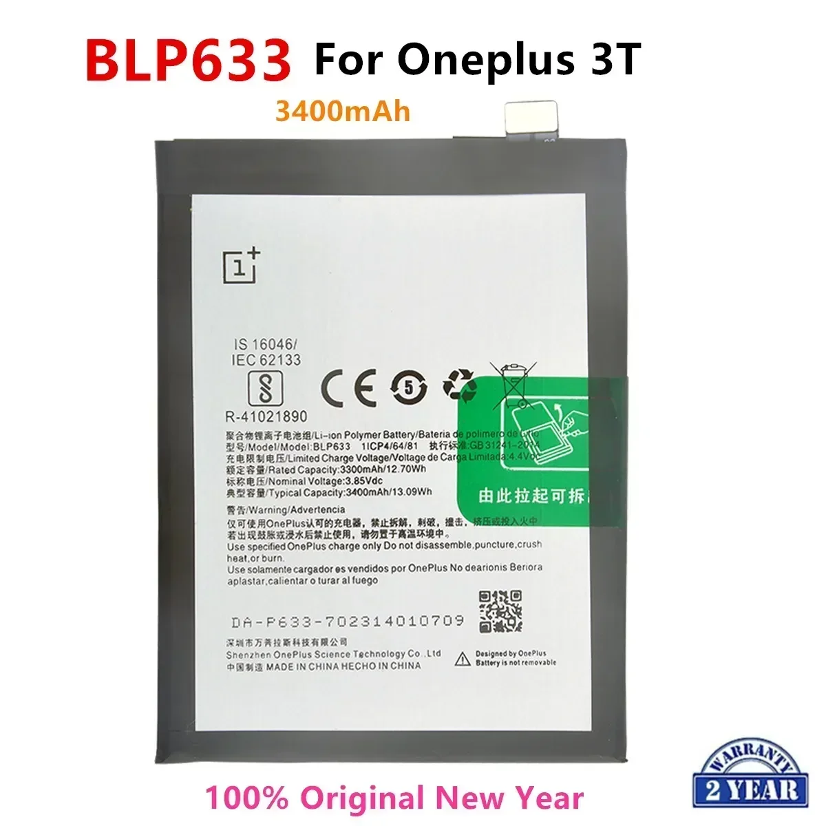 Batería de repuesto 100% original BLP633 3400mAh para Oneplus 3T A3010 baterías de teléfono genuinas de última producción