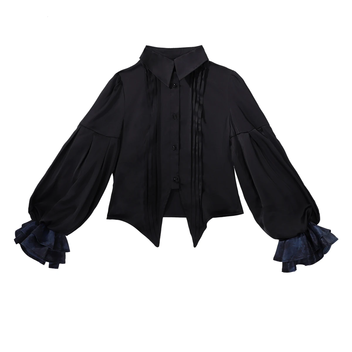 2025 Summer Lolita Turn-down Collar Short Sleeve Irregular Shirt New Ruffles Puff Sleeve Versatile Personalized Women's Top