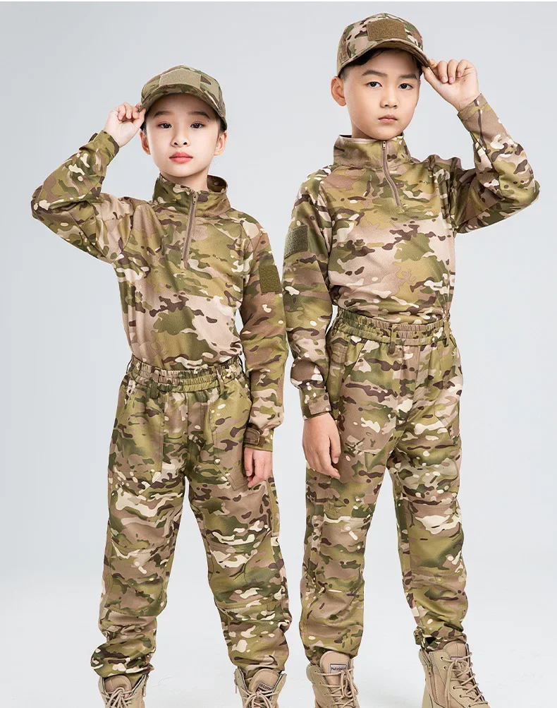 

Children Camo Tactical Uniform BDU Suit Long Sleeve Combat Shirt Pants Set Kids Boys Camouflage Outdoor Camp Training Clothes