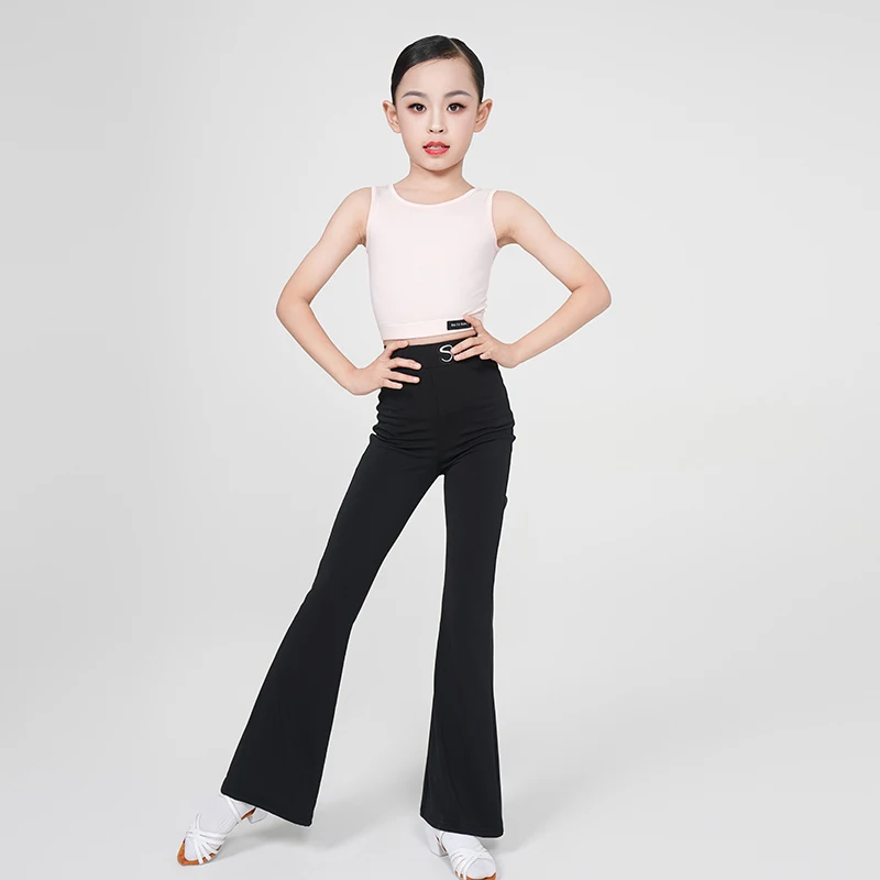 

Новый летний короткий топ без рукавов для латинских танцев, детские брюки с высокой талией, тренировочная одежда для девочек, одежда для латинских выступлений XH727