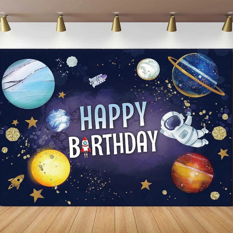 

Outer Space Happy Birthday Photography Backdrop For Boy Kids Universe Planet Galaxy Background Astronomy Planet Party Banner