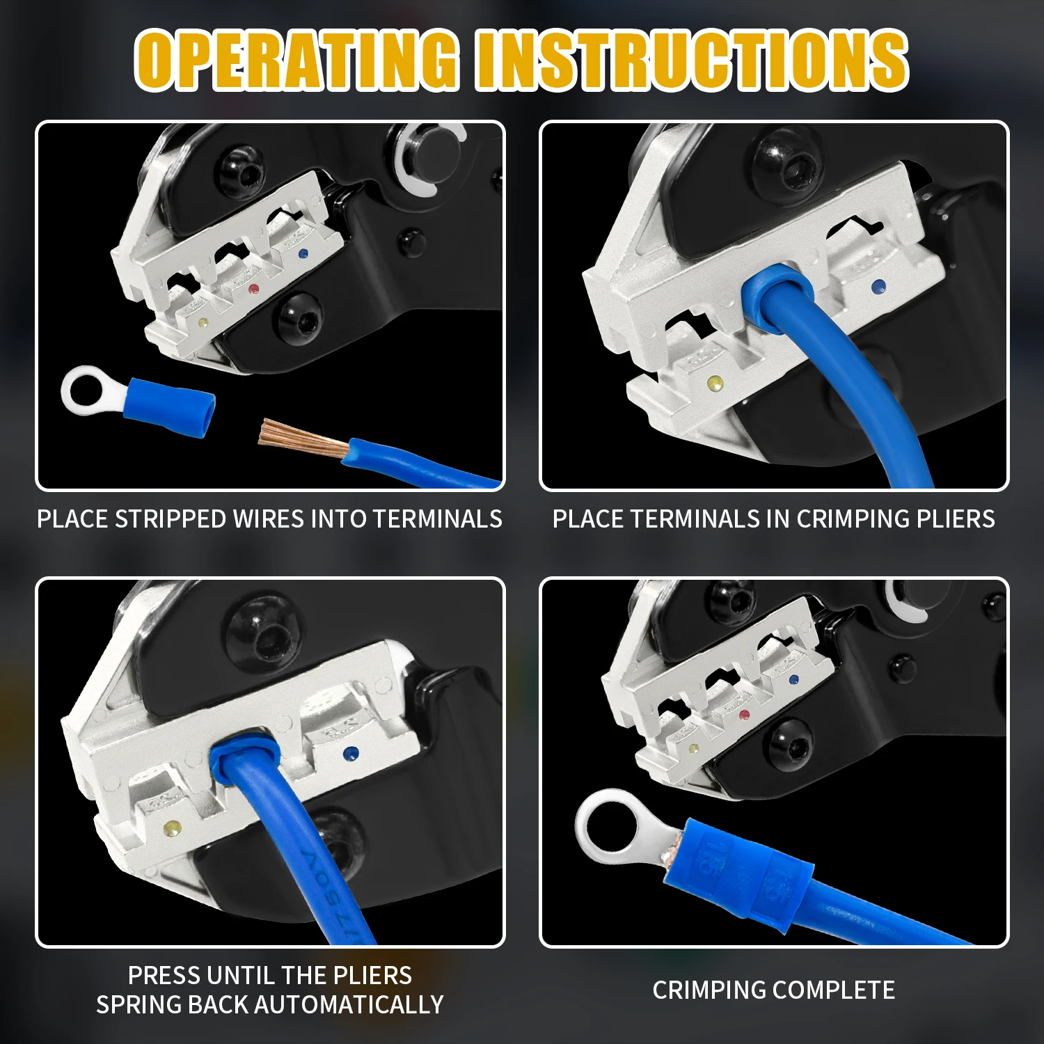 SN-02C 400PCS Mini Crimping Tool Kit  Terminals Crimping Plier U-shaped Y-shaped Connectors (0.25-2.5mm ²) AWG24-14 Crimping Set