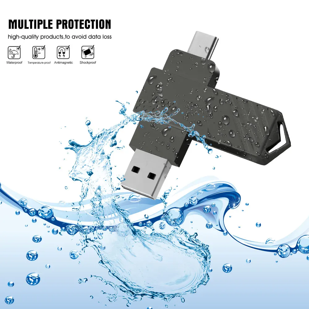 Tipo C USB Flash Drive 2.0 128GB 64GB 16GB 32GB con portachiavi Pen Drive rotante Pendrive Computer cellulare a doppio uso